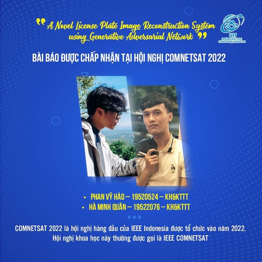 Chúc mừng 02 sinh viên ngành Khoa học Dữ liệu có bài báo chấp nhận đăng tại Hội nghị Comnetsat 2022