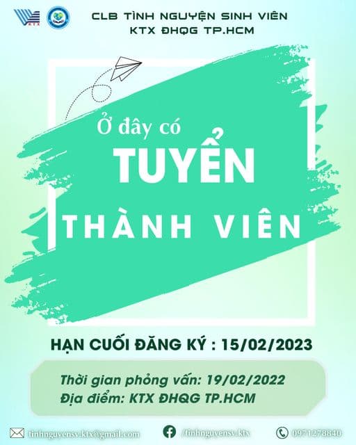  Mở đơn tuyển thành viên CLB Tình nguyện sinh viên Ký túc xá ĐHQG TP.HCM
