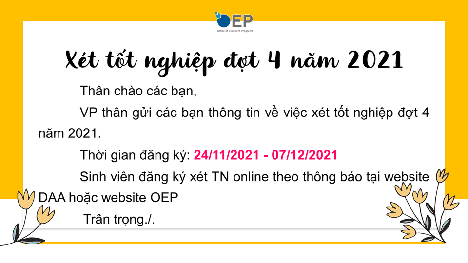 Thông báo xét tốt nghiệp đợt 4 năm 2021