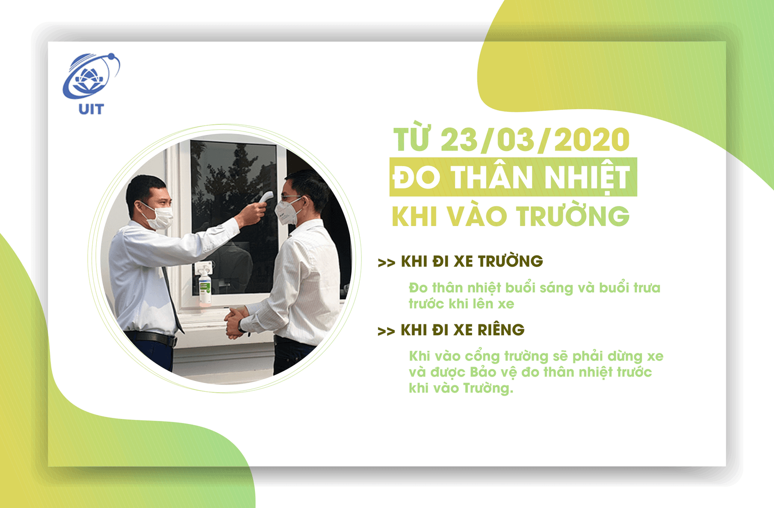 Từ ngày 23/03/2020 thực hiện đo thân nhiệt trước khi vào Trường