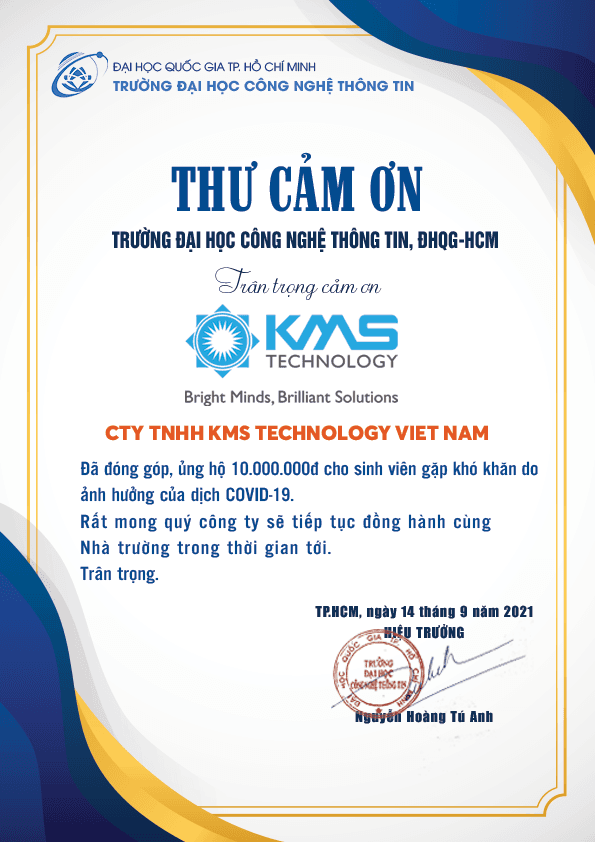 CTY TNHH KMS TECHNOLOGY VIET NAM HỖ TRỢ CHO SINH VIÊN UIT KHÓ KHĂN MÙA COVID