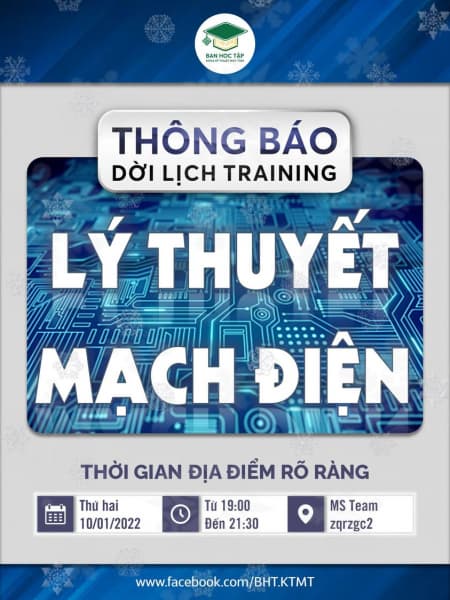 Dời lịch training môn Lý thuyết Mạch điện