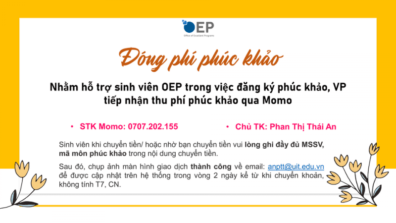 Hướng dẫn đóng phí phúc khảo qua momo dành cho sinh viên OEP