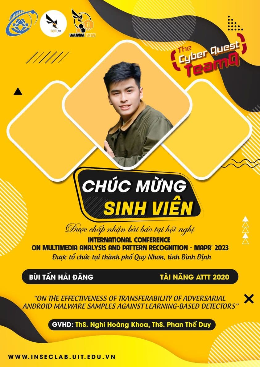 Sinh viên Bùi Tấn Hải Đăng đã có công trình nghiên cứu được chấp nhận đăng tại hội nghị khoa học quốc tế MAPR’2023 