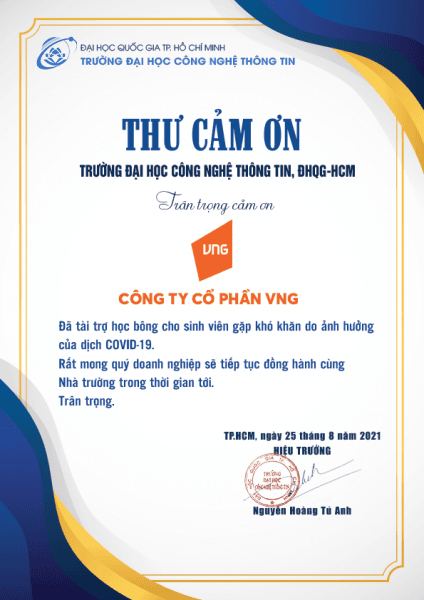  Trường Đại học Công nghệ Thông tin xin chân thành cảm ơn quý doanh nghiệp hỗ trợ sinh viên UIT gặp khó khăn do dịch Covid-19