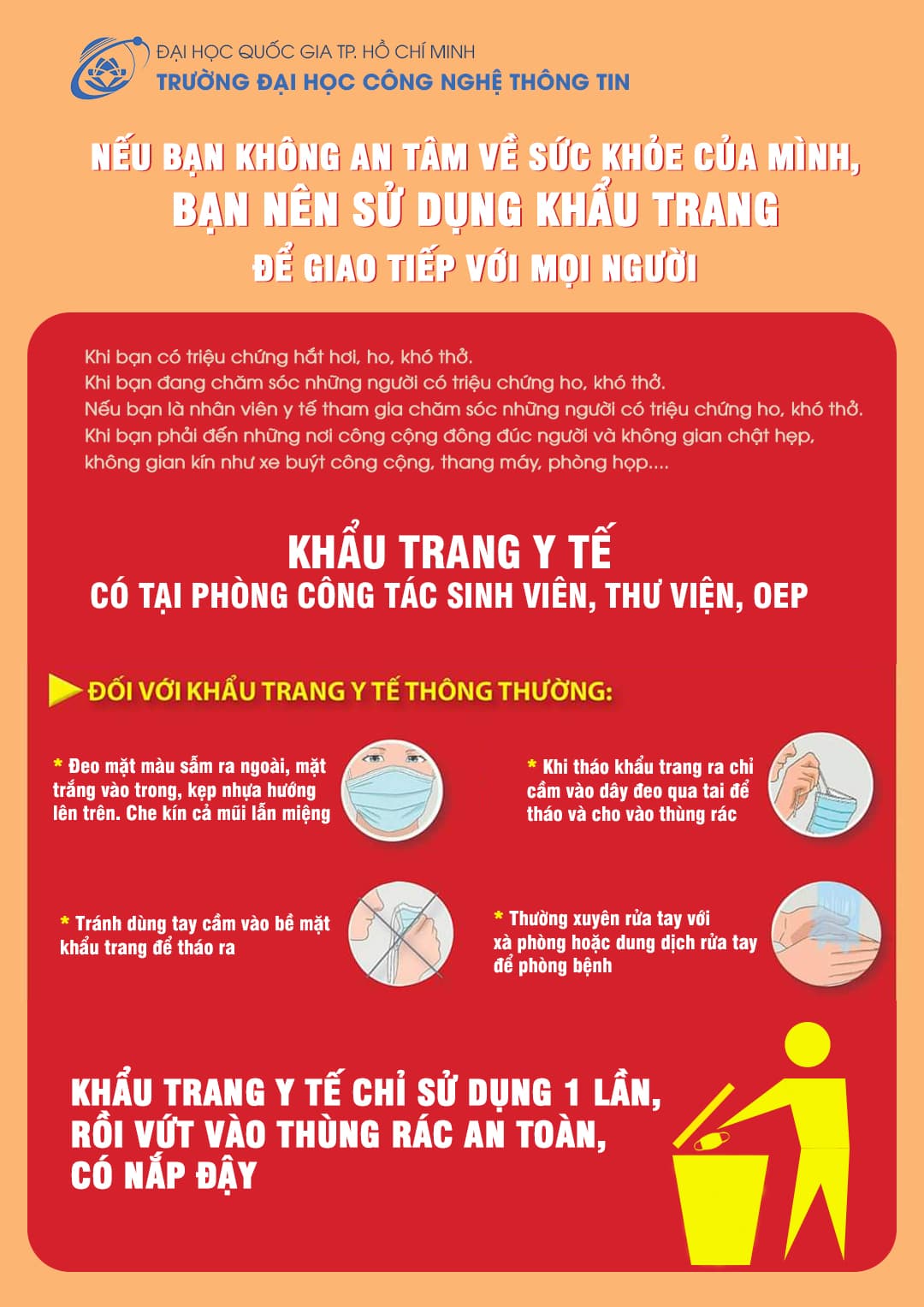 Trường ĐH Công nghệ Thông tin trang bị khẩu trang y tế cho sinh viên phòng ngừa dịch nCoV