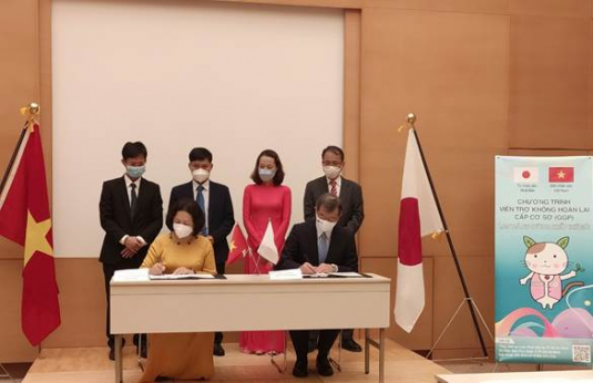 Lễ ký kết hợp đồng viện trợ không hoàn lại cấp cơ sở về văn hóa của chính phủ Nhật Bản