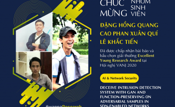 Công trình nghiên cứu "Deceive Intrusion Detection System with GAN and Function-Preserving on Adversarial Samples in SDN-enabled networks" của sinh viên UIT được trao tặng “Giải thưởng Nghiên cứu trẻ xuất sắc” tại hội nghị VANJ 2020.