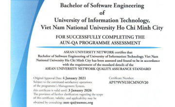 UIT đón nhận chứng nhận 01 chương trình đào tạo đạt chuẩn AUN-QA