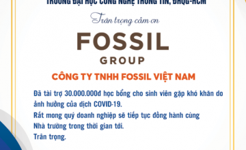 Trường Đại học Công nghệ Thông tin gửi thư cảm ơn Công TY TNHH FOSSIL Việt NAM - Fossil Vietnam đã hỗ trợ học bổng cho sinh viên Trường