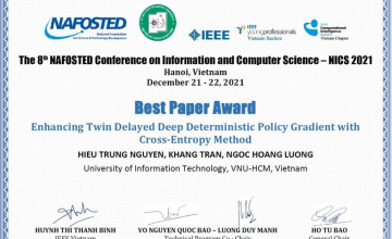 Chúc mừng sinh viên Nguyễn Trung Hiếu và Trần Đình Khang đã được nhận Best Paper Award trong hội nghị NICS 2021