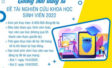 Thông báo đăng ký đề tài NCKH sinh viên năm 2022