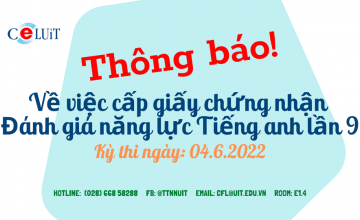 Thông báo về việc cấp giấy chứng nhận Đánh giá năng lực tiếng Anh lần thứ 9