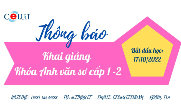 Thông báo khai giảng khóa Anh văn Sơ cấp 1 và Anh văn Sơ cấp 2