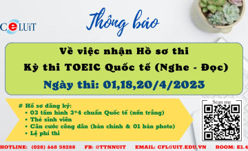 Thông báo về việc nhận hồ sơ Kỳ thi Toeic Quốc tế (Nghe - Đọc)