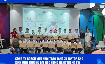 Công ty Bosch Việt Nam trao tặng 21 laptop cho sinh viên Trường Đại học Công nghệ Thông tin 