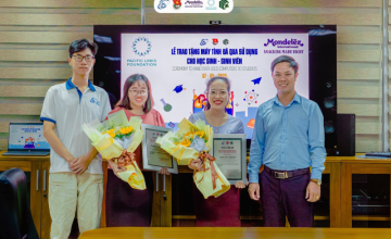 Lễ nhận máy từ tổ chức Pacific Links Foundation và Công ty Cổ phần Mondelez Việt Nam